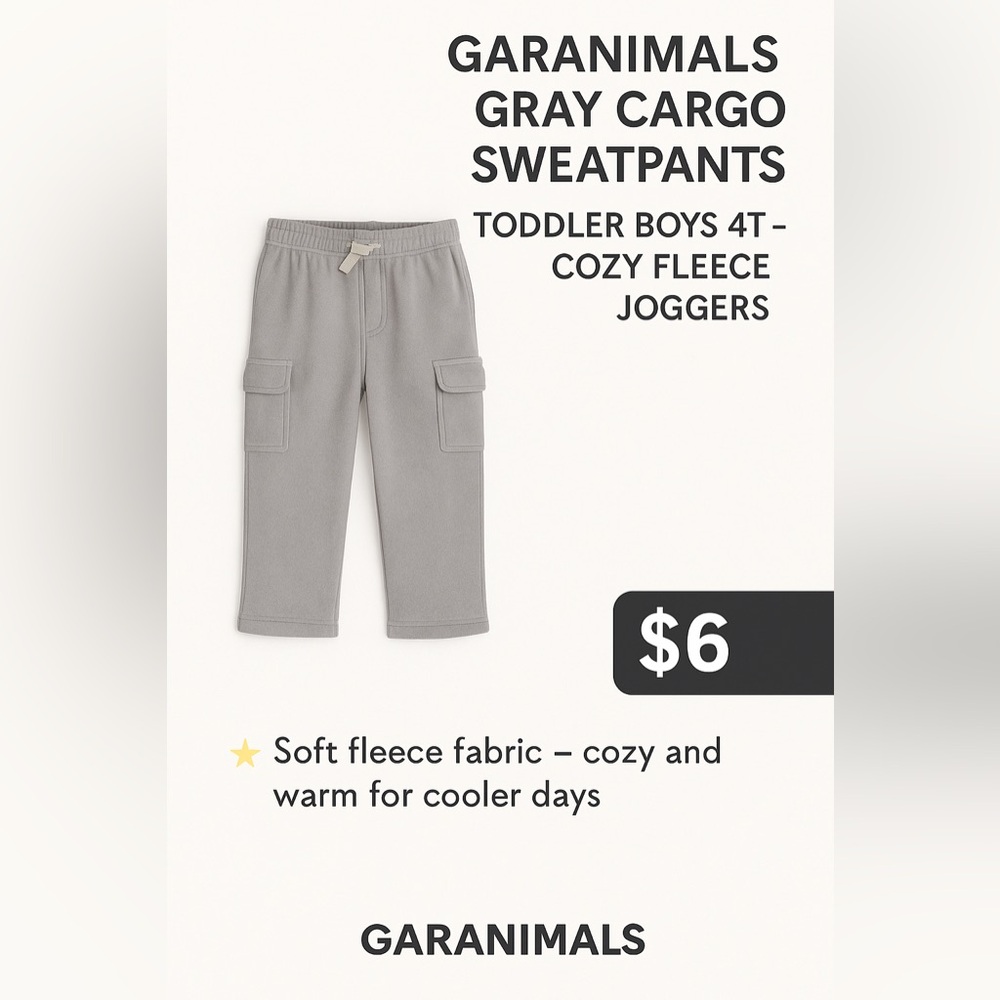 Garanimals Gray Cargo Sweatpants – Toddler Boys 4T – Cozy Fleece Joggers